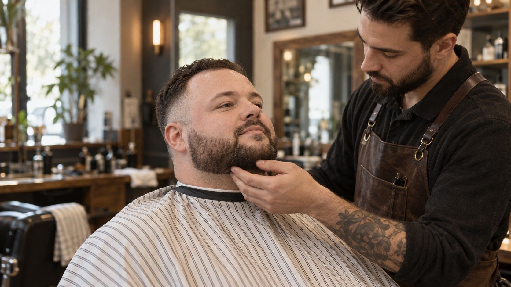 Short beard with a softly defined cheek line