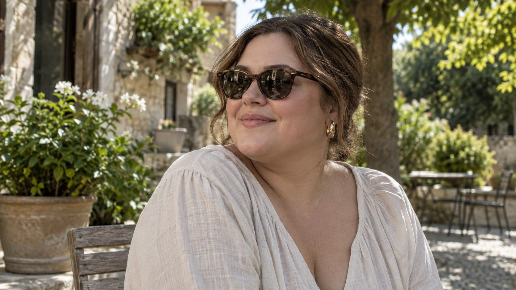 Round-faced person comparing eyewear